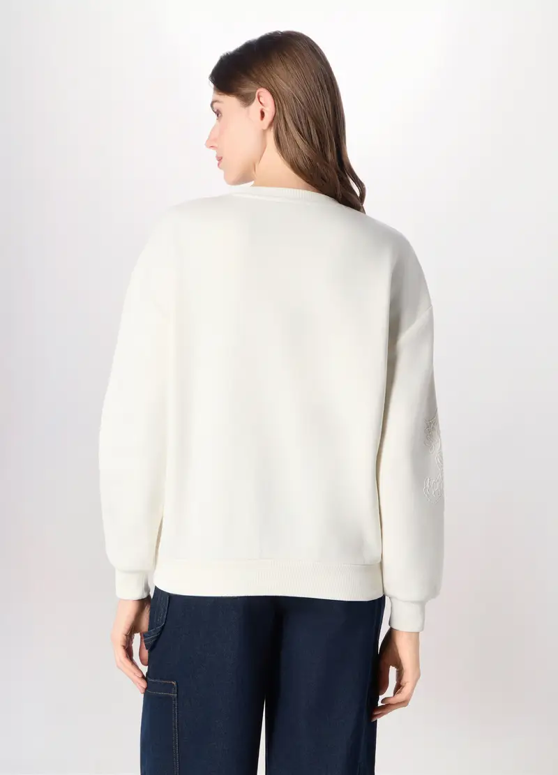 Felpa Misto Cotone Donna, Bianco panna miniatura 2