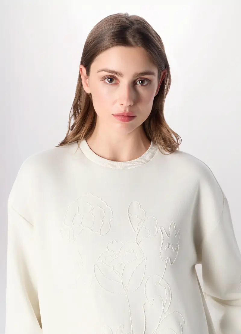 Felpa Misto Cotone Donna, Bianco panna miniatura 3