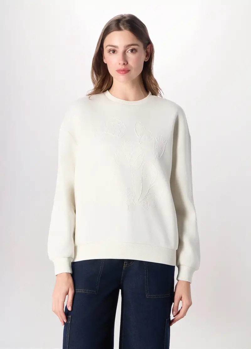 Felpa Misto Cotone Donna, Bianco panna