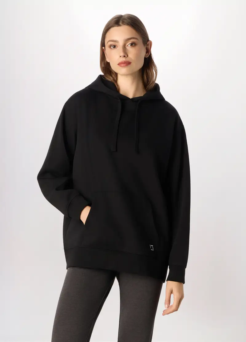 Felpa Misto Cotone Donna, Nero stampa 2