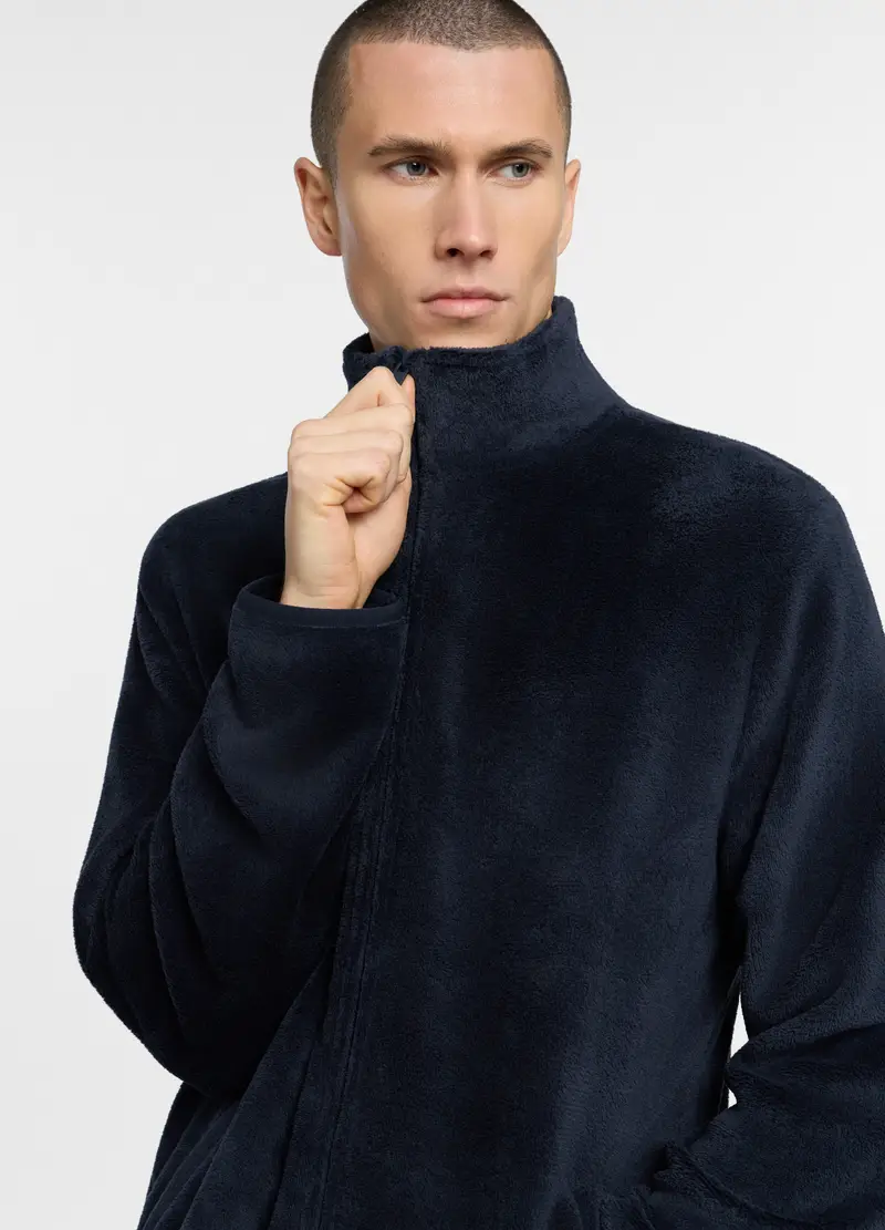 Felpa Pigiama In Pile Uomo, Blu scuro miniatura 3