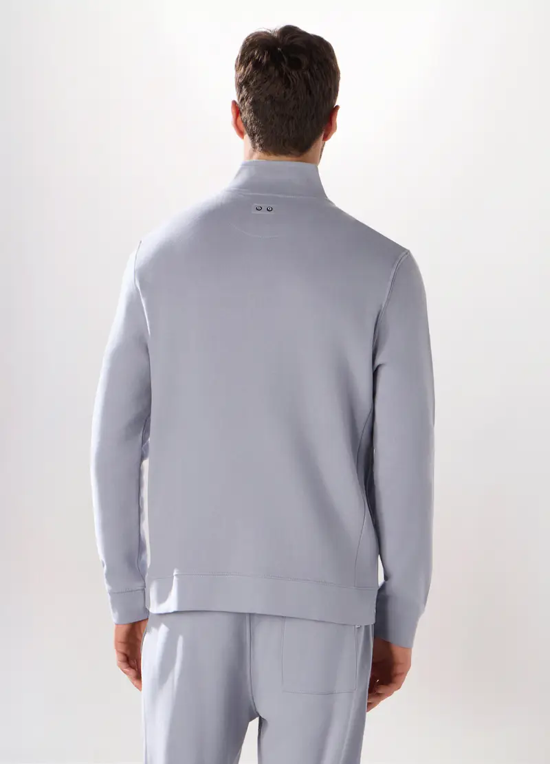 Felpa Slim Con Zip In Puro Cotone Uomo, Unisex, Azzurro carta da zucchero miniatura 2