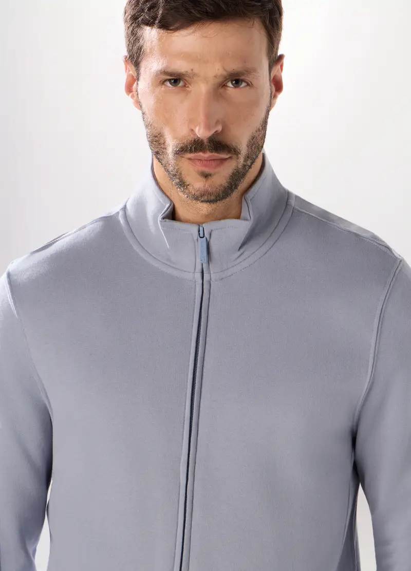 Felpa Slim Con Zip In Puro Cotone Uomo, Unisex, Azzurro carta da zucchero miniatura 3