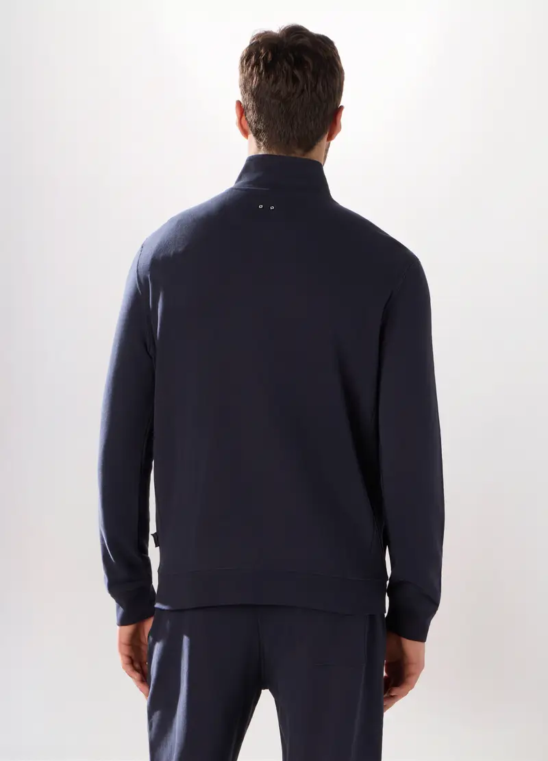 Felpa Slim Con Zip In Puro Cotone Uomo, Unisex, Blu navy miniatura 2