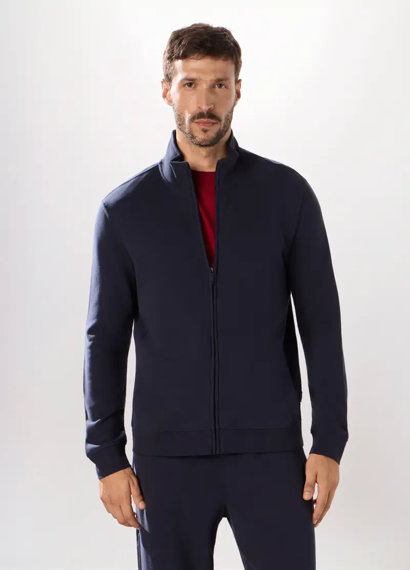 Upim, Felpa Slim Con Zip In Puro Cotone Uomo, Unisex, Blu navy, Taglia: S