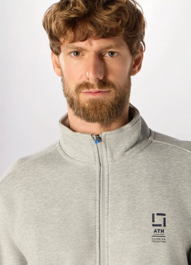 Felpa Sportiva In Misto Cotone Uomo, Unisex, Grigio chiaro melange miniatura 3