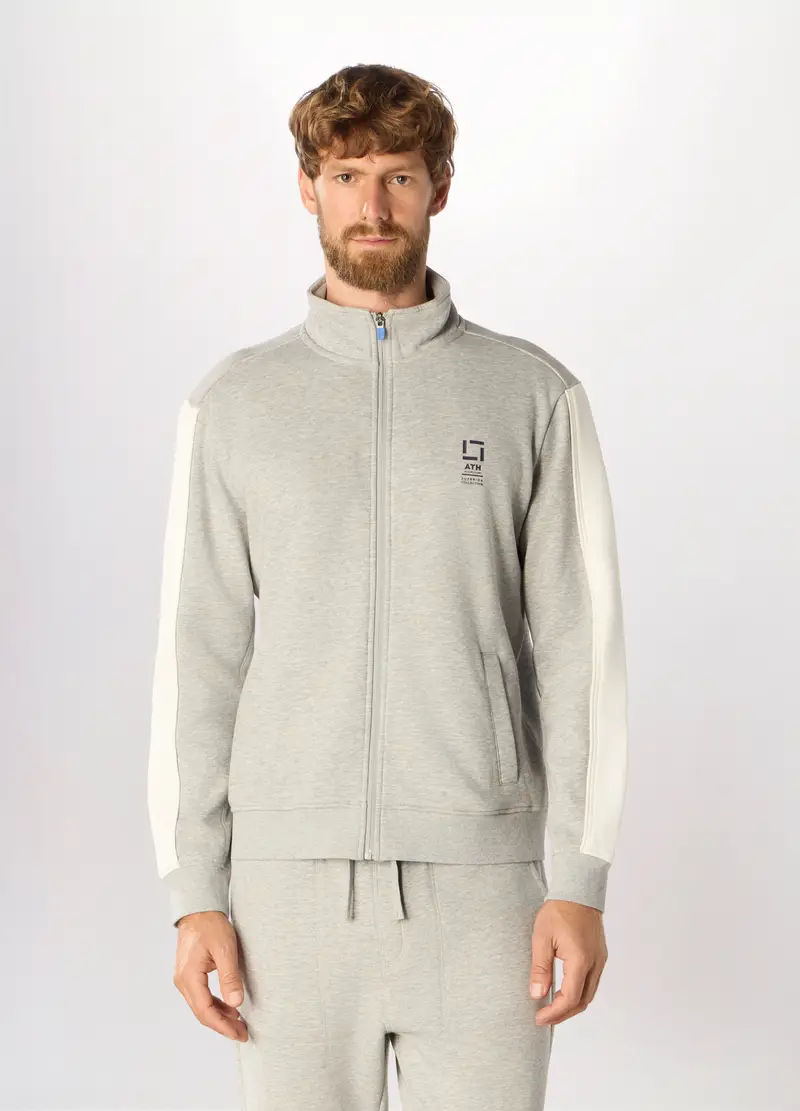 Felpa Sportiva In Misto Cotone Uomo, Unisex, Grigio chiaro melange