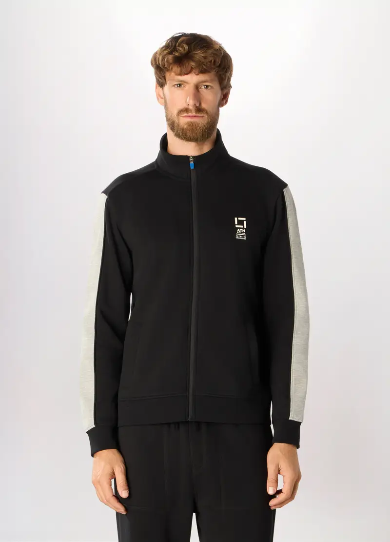 Felpa Sportiva In Misto Cotone Uomo, Unisex, Nero