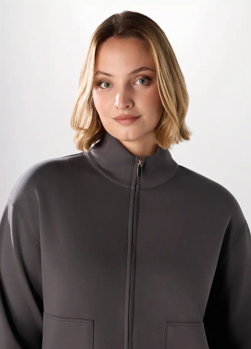 Felpa Sportiva Misto Viscosa Donna Curvy, Grigio scuro miniatura 3