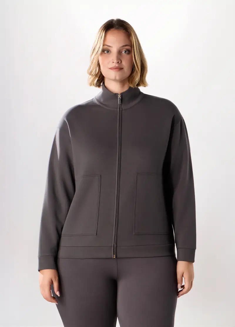 Felpa Sportiva Misto Viscosa Donna Curvy, Grigio scuro