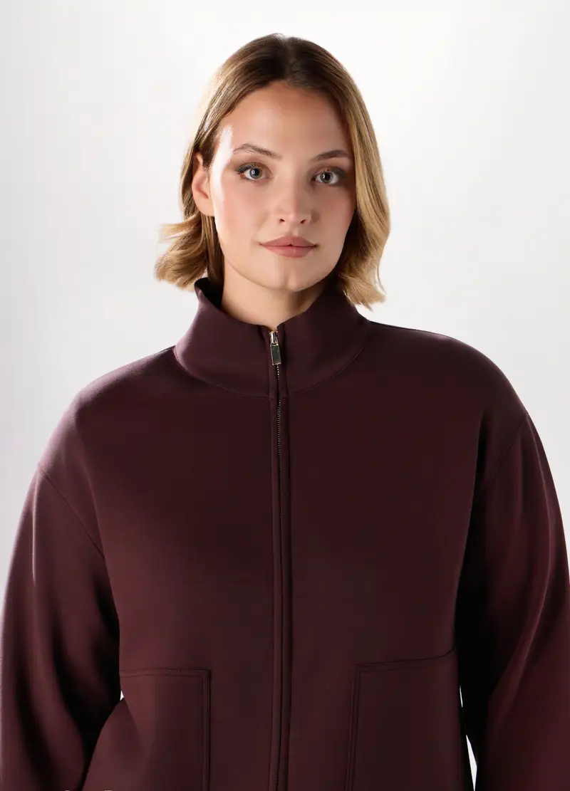 Felpa Sportiva Misto Viscosa Donna Curvy, Marrone cioccolato miniatura 3