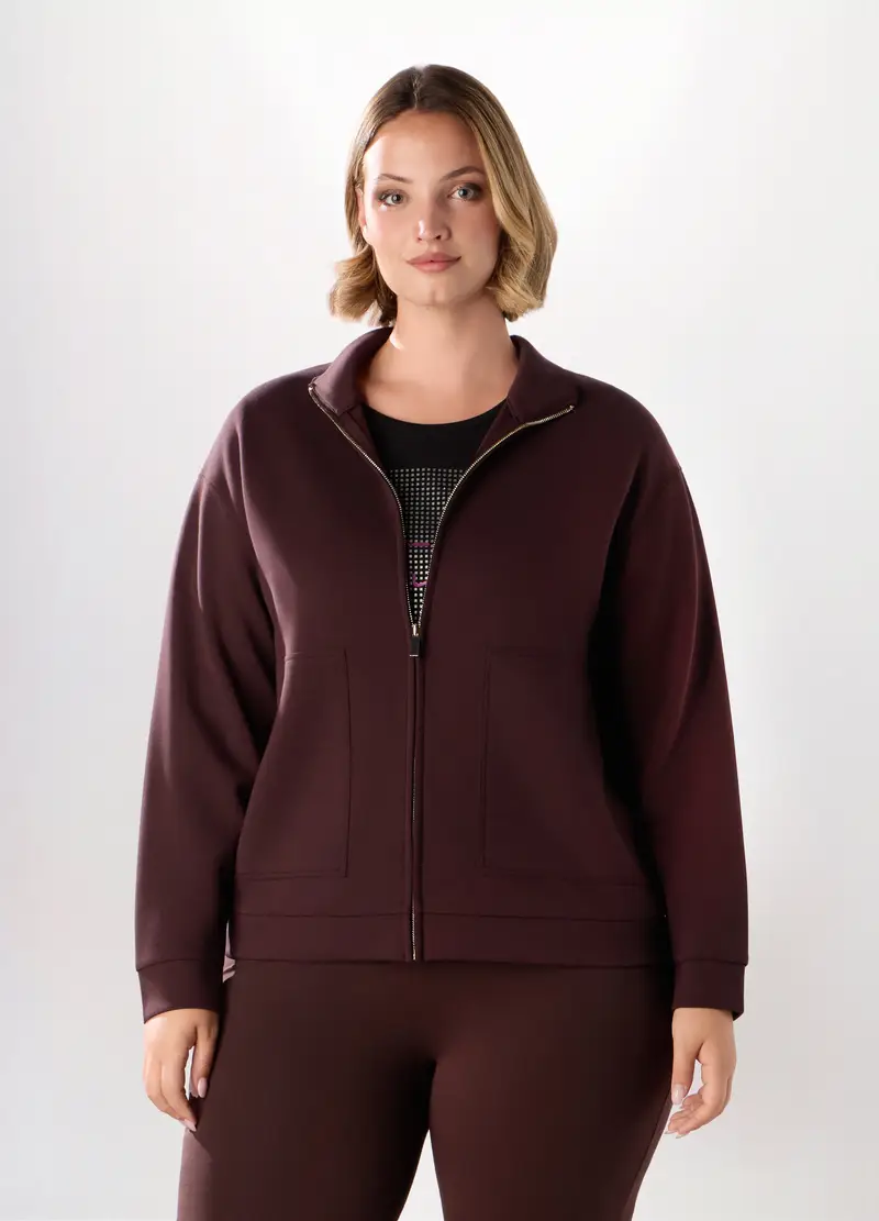Felpa Sportiva Misto Viscosa Donna Curvy, Marrone cioccolato