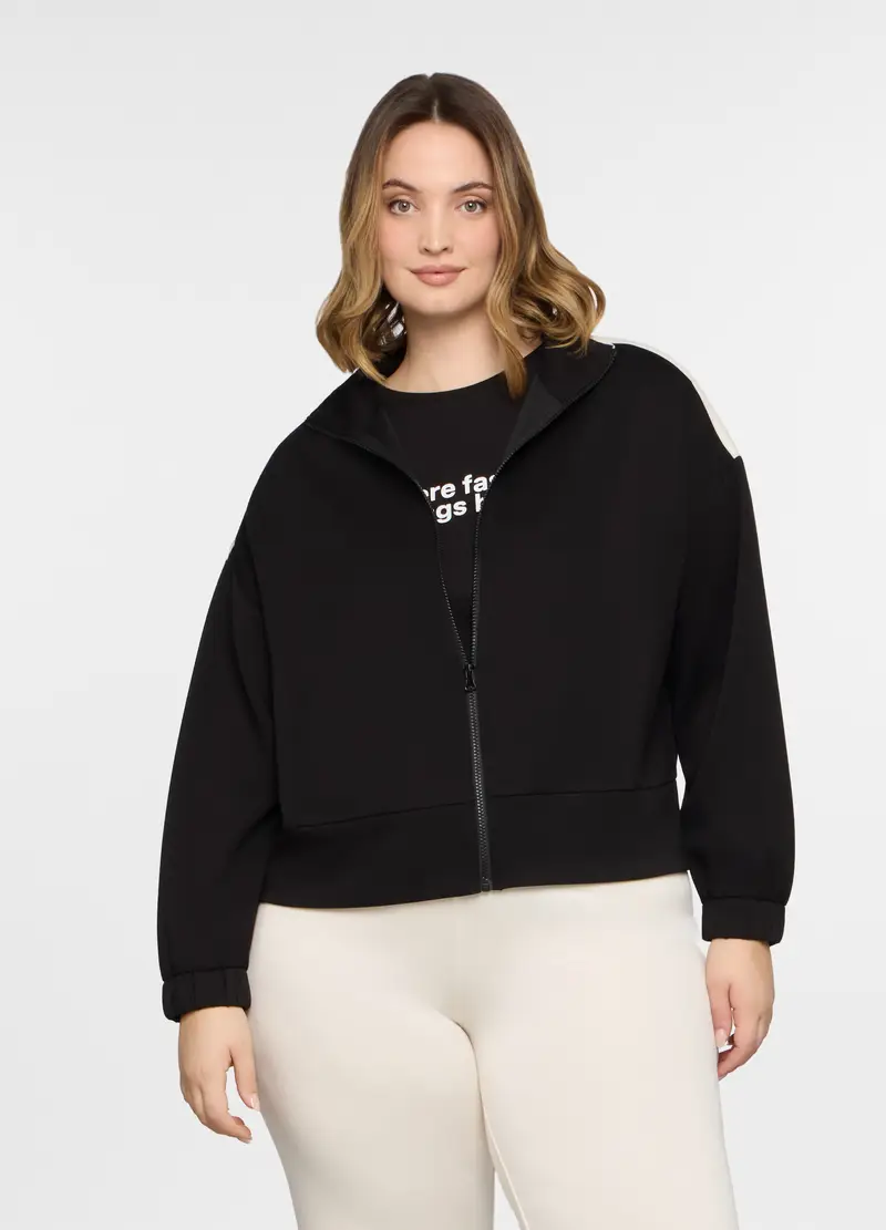 Felpa Stretch Full Zip Donna Curvy, Nero