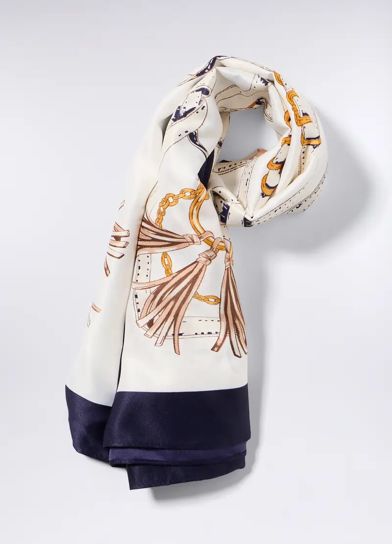 Foulard Con Stampa Donna, Bianco/Blu
