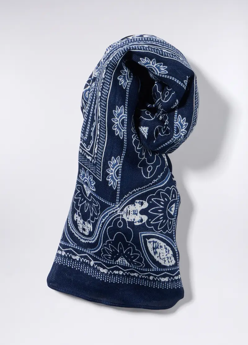 Foulard Con Stampa In Pura Viscosa Donna, Blu Bluette