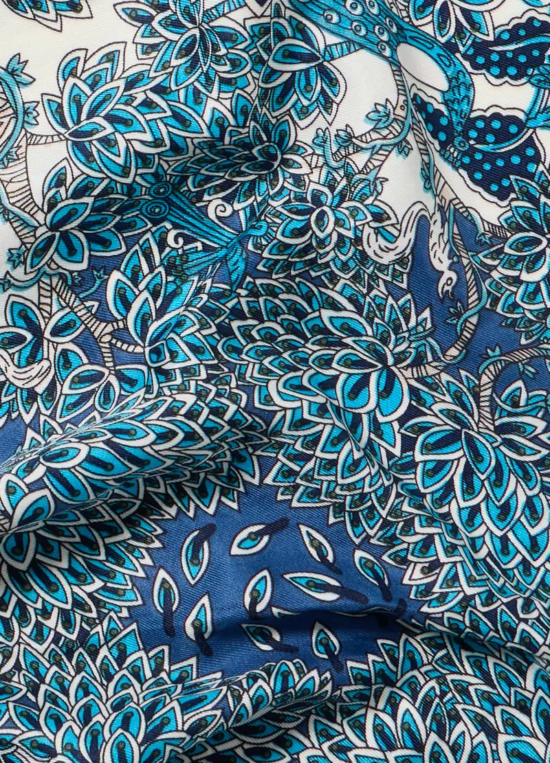 Foulard Floreale Donna, Bianco/Blu miniatura 2