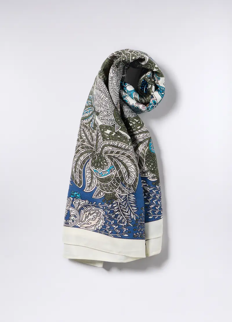 Foulard Floreale Donna, Bianco/Blu