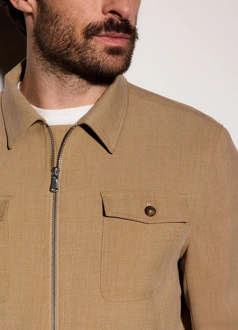 Giacca A Camicia Con Zip Uomo, Marrone chiaro miniatura 3