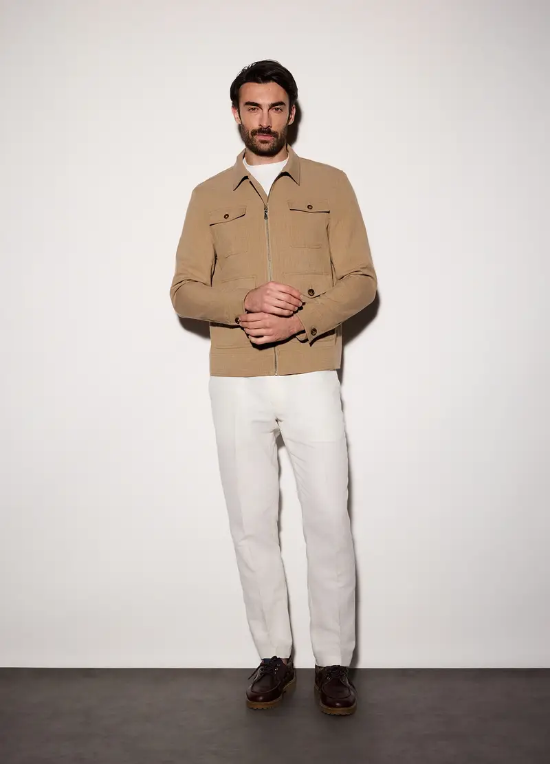 Giacca A Camicia Con Zip Uomo, Marrone chiaro