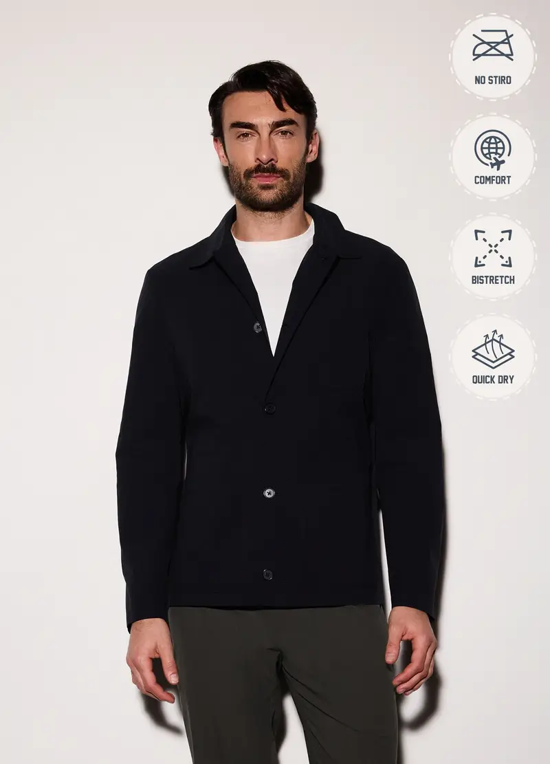 Giacca A Camicia In Tessuto Tecnico Uomo, Nero