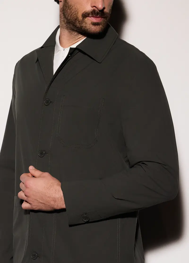 Giacca A Camicia In Tessuto Tecnico Uomo, Verde antracite miniatura 3