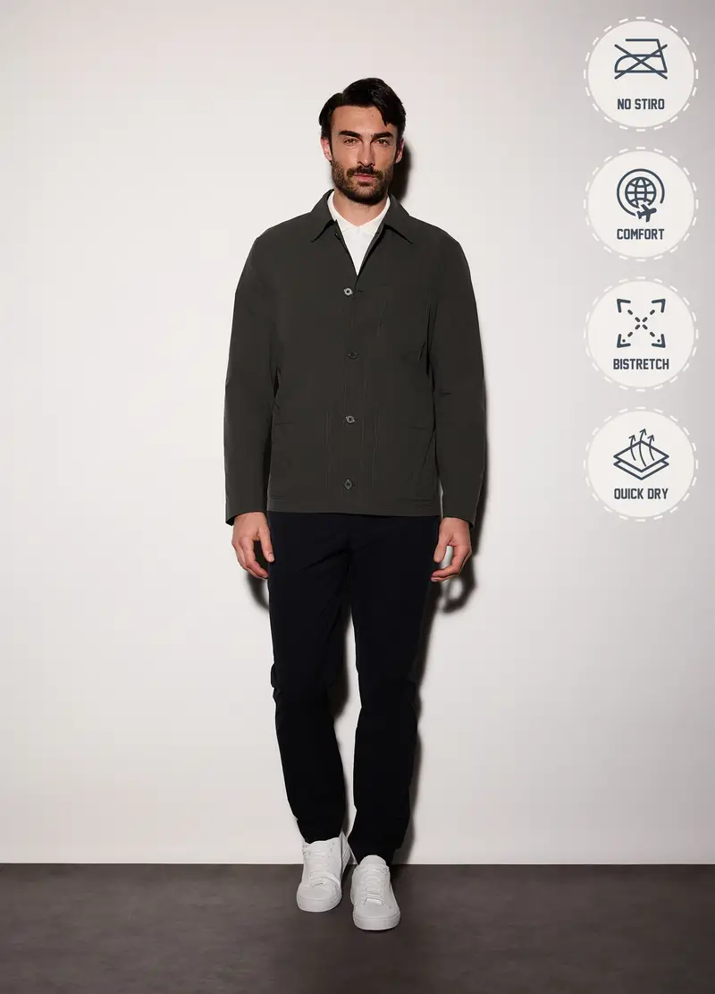 Giacca A Camicia In Tessuto Tecnico Uomo, Verde antracite