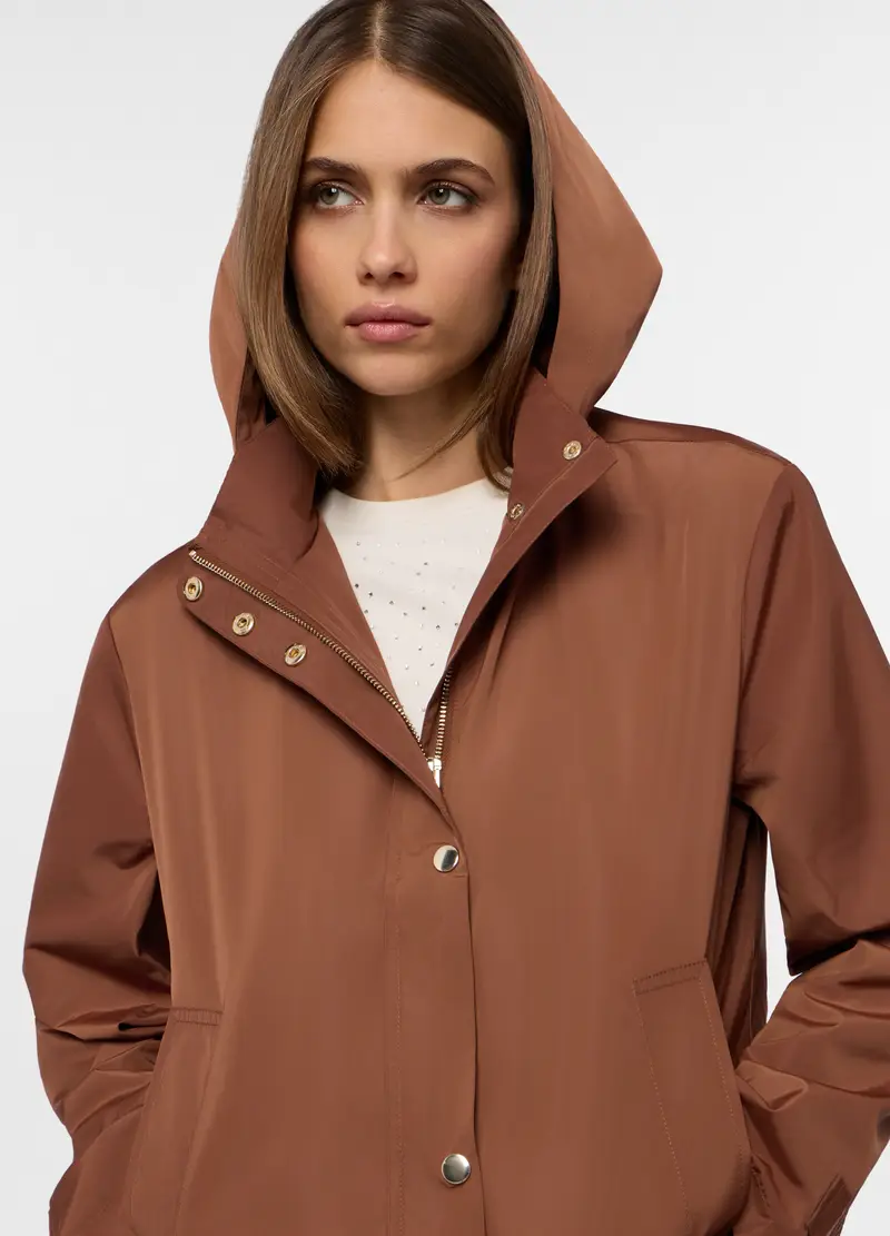 Giacca A Vento Con Cappuccio Donna, Marrone chiaro miniatura 2