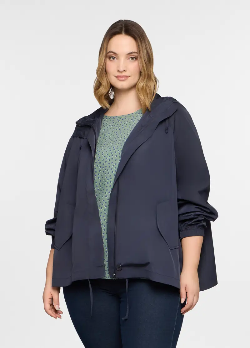 Giacca Antipioggia Over Fit Con Cappuccio Donna Curvy, Blu navy