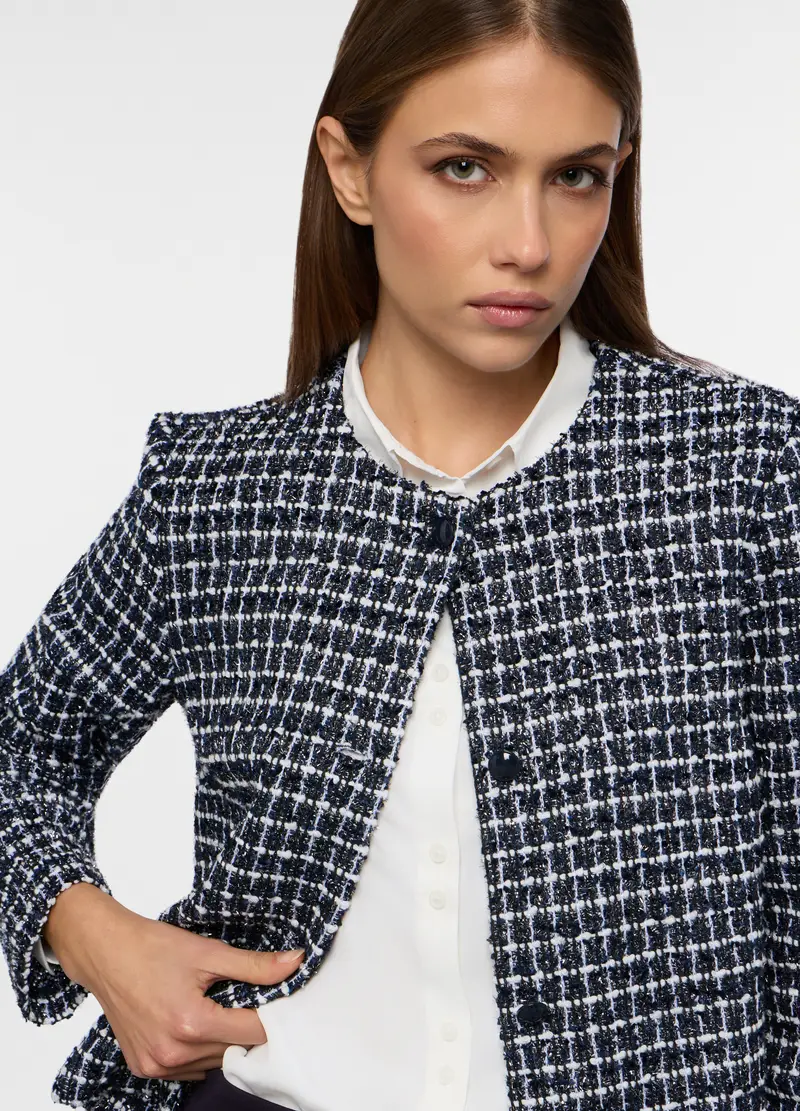 Giacca Bouclé Con Filo Lurex Donna, Blu navy miniatura 3