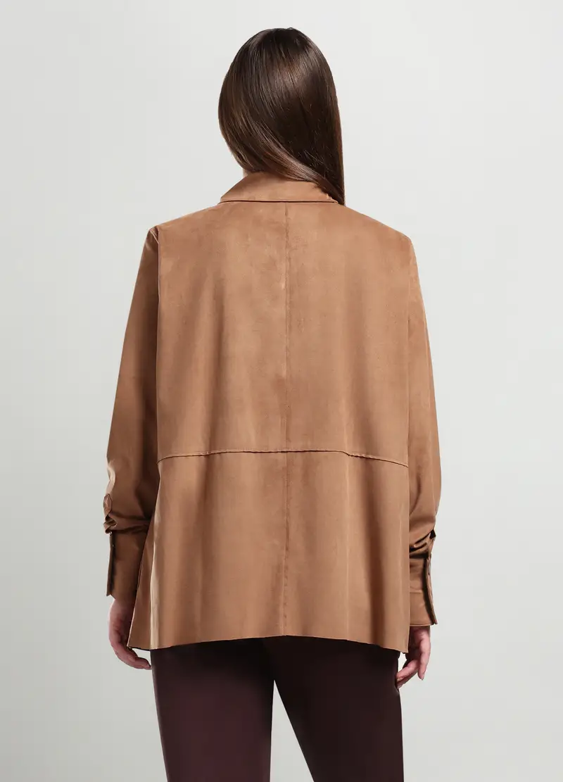 Giacca Camicia Effetto Scamosciato Donna Curvy, Marrone chiaro miniatura 2