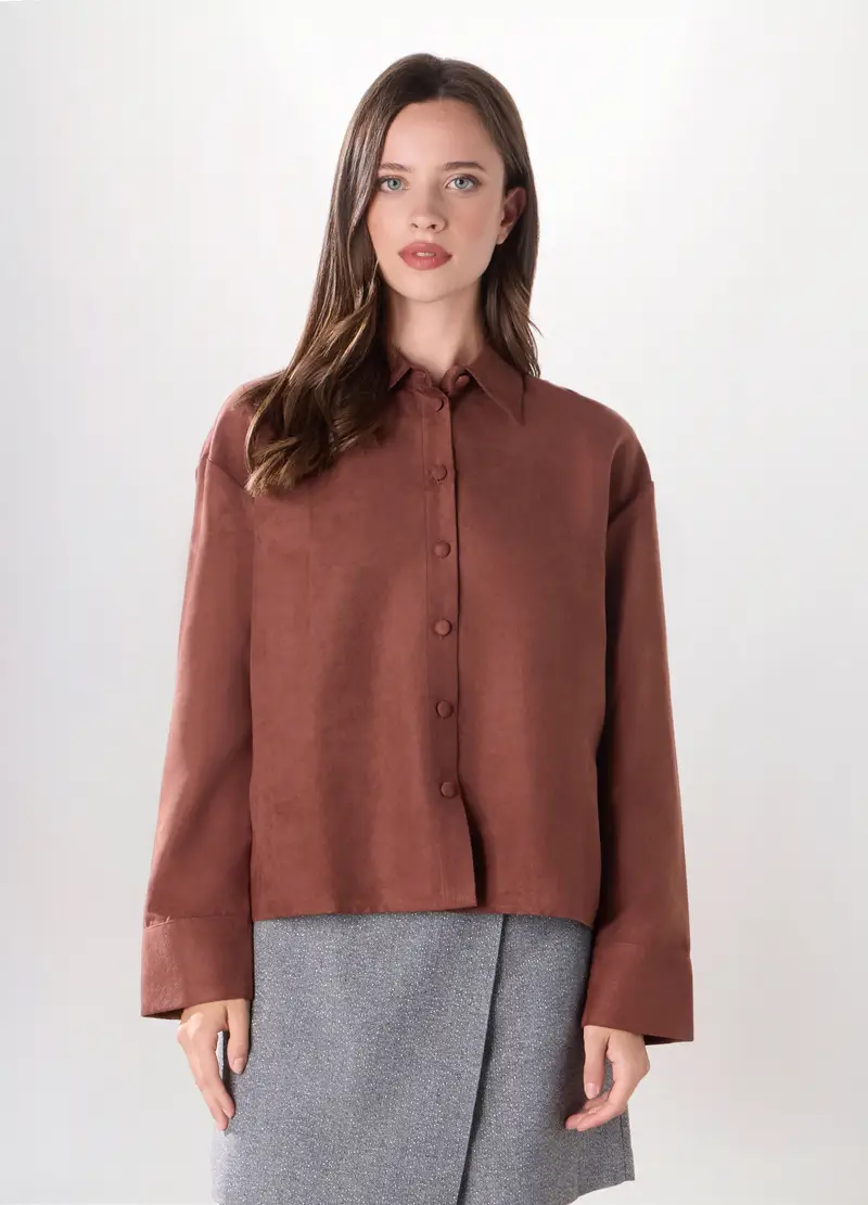 Giacca-camicia In Eco Pelle Donna, Marrone antilope