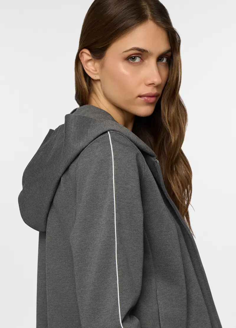 Giacca Con Cappuccio In Punto Milano Stretch Donna, Grigio chiaro miniatura 3