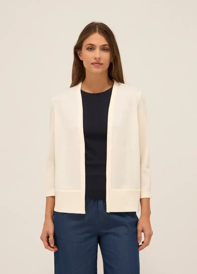 Giacca Con Lavorazione Jacquard Donna, Bianco gesso