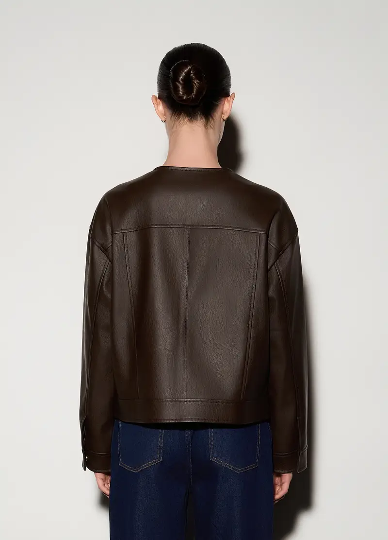 Giacca Corta In Eco Pelle Donna, Unisex, Marrone scuro miniatura 3