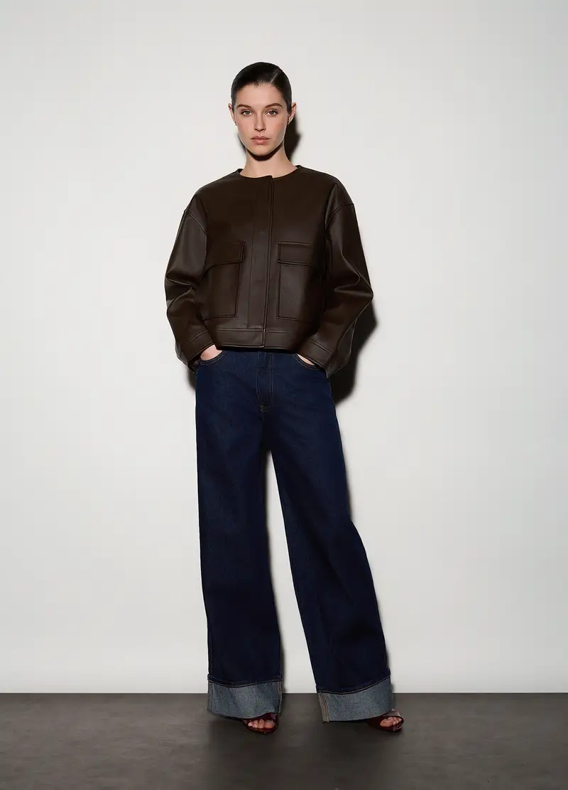 Giacca Corta In Eco Pelle Donna, Unisex, Marrone scuro