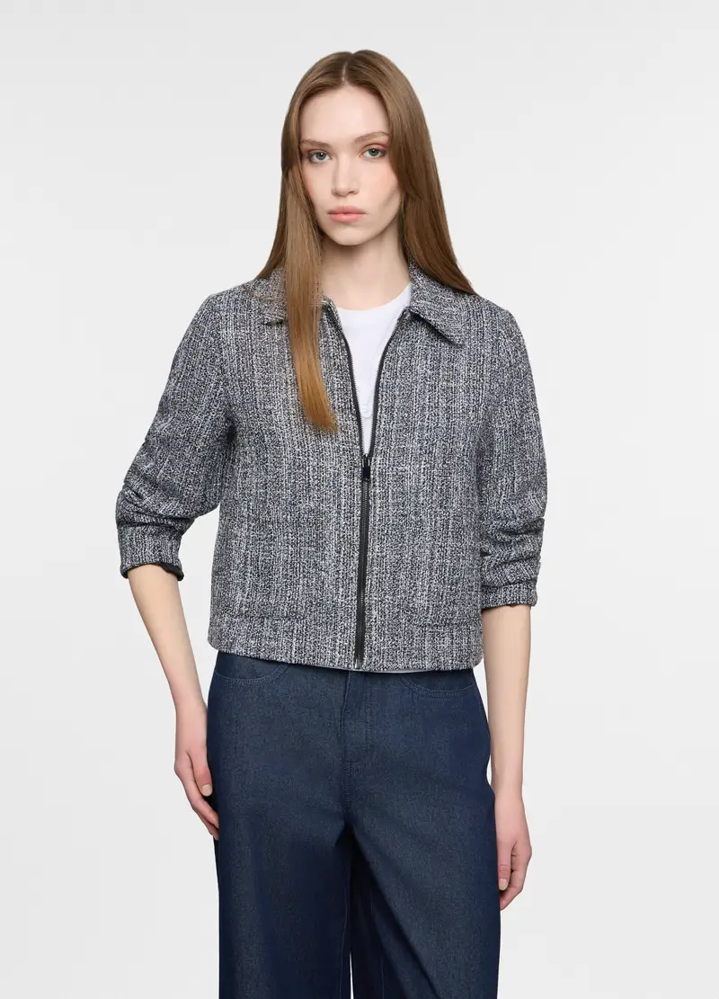 Giacca Corta In Tweed Donna, Nero/Bianco