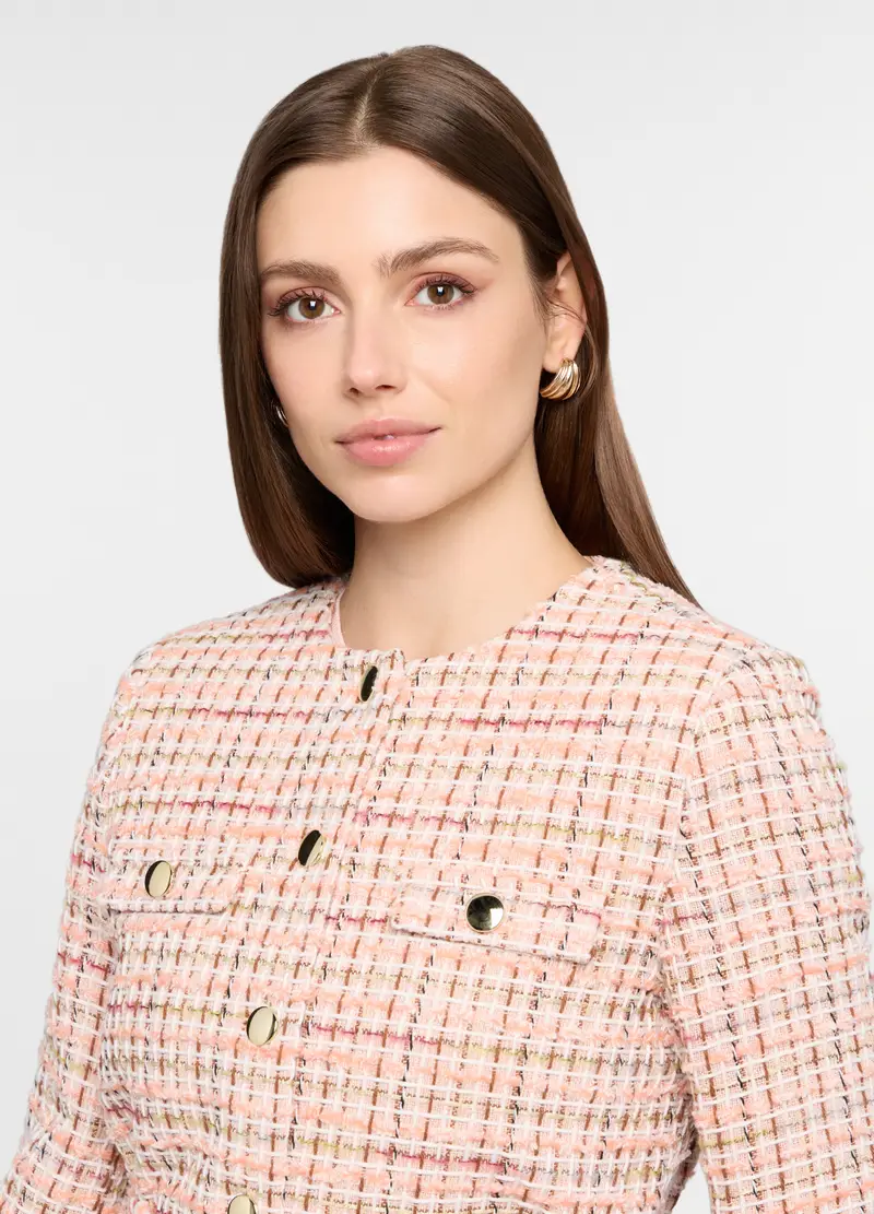 Giacca Corta In Tweed Donna, Rosa chiaro miniatura 3