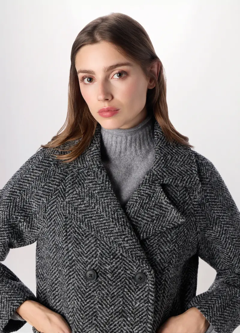 Giacca Doppio Petto Misto Lana Donna, Grigio melange miniatura 3