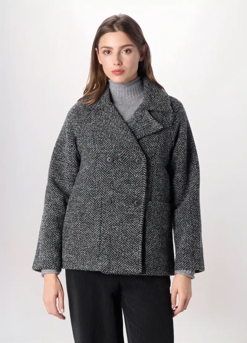 Giacca Doppio Petto Misto Lana Donna, Grigio melange