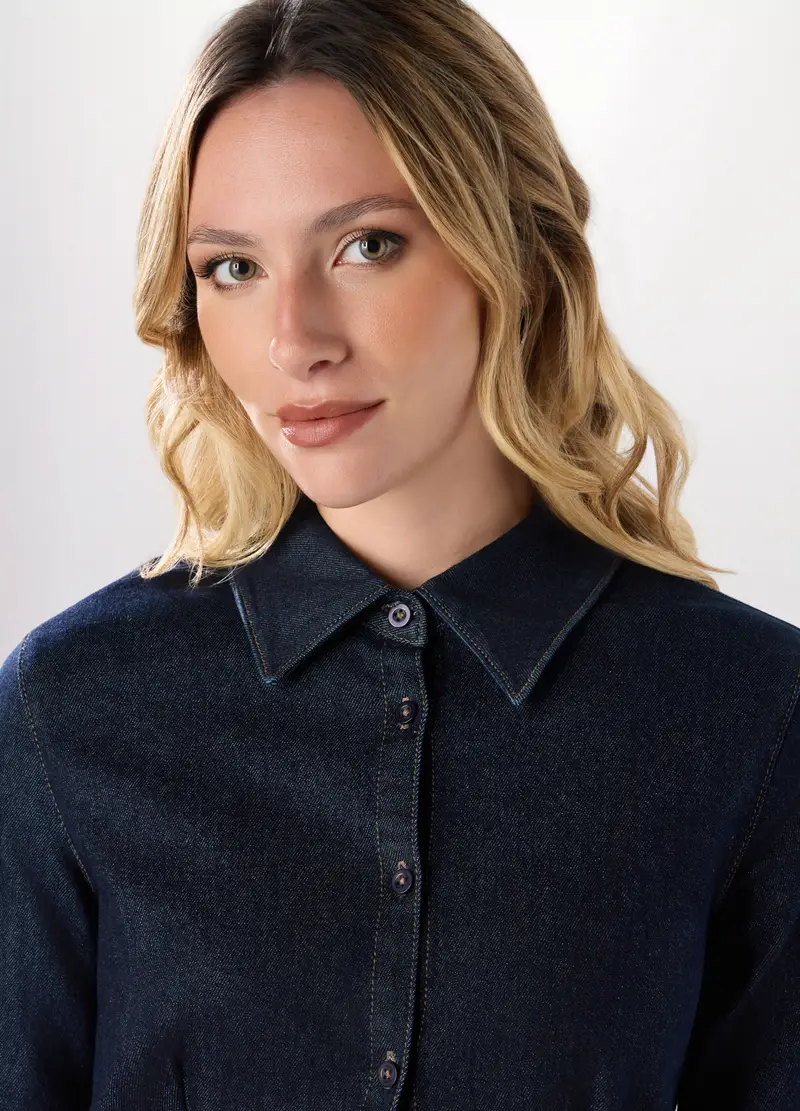 Giacca In Denim Di Cotone Stretch Donna, Blu scuro miniatura 3