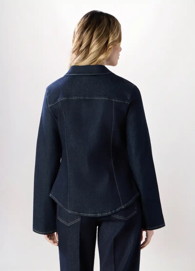 Giacca In Denim Di Cotone Stretch Donna, Blu scuro miniatura 2
