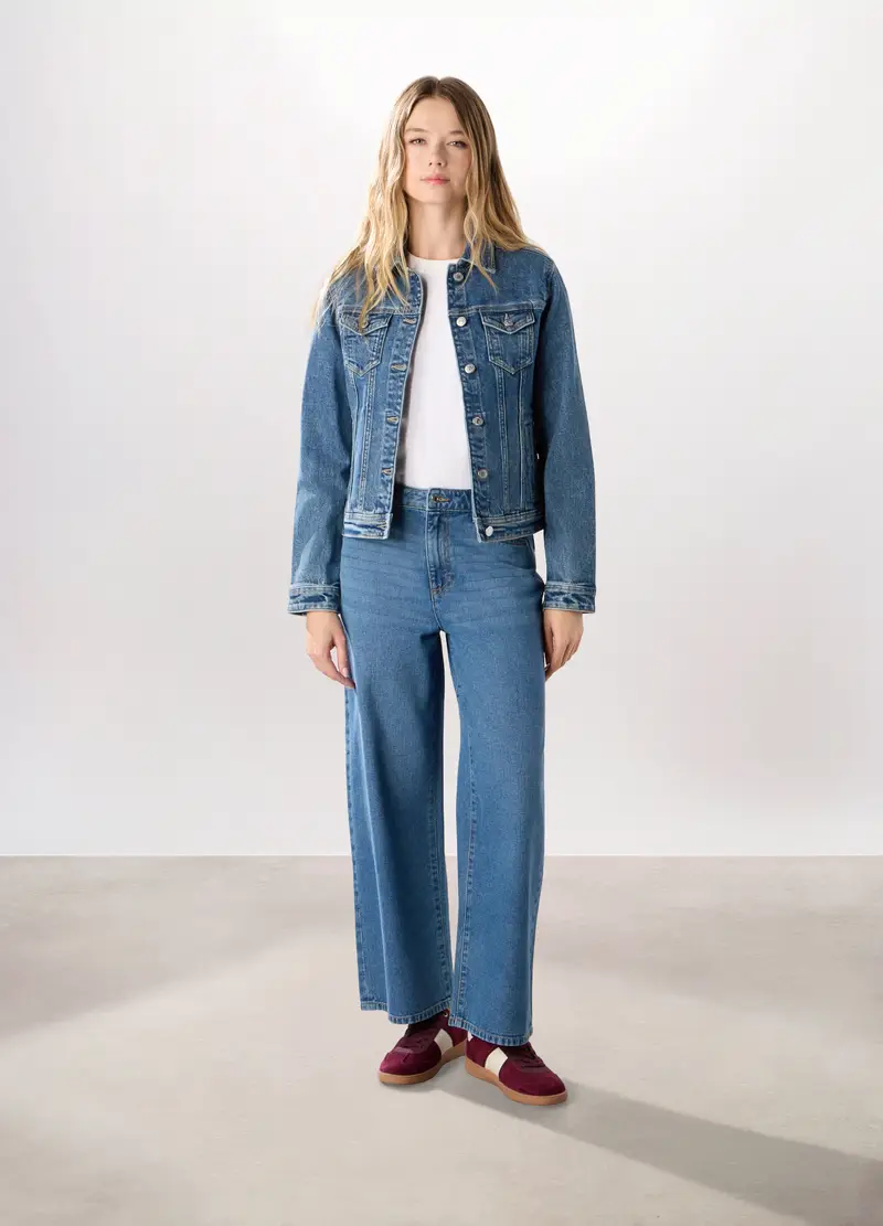 Giacca In Denim Di Puro Cotone Donna, Unisex, Blu denim