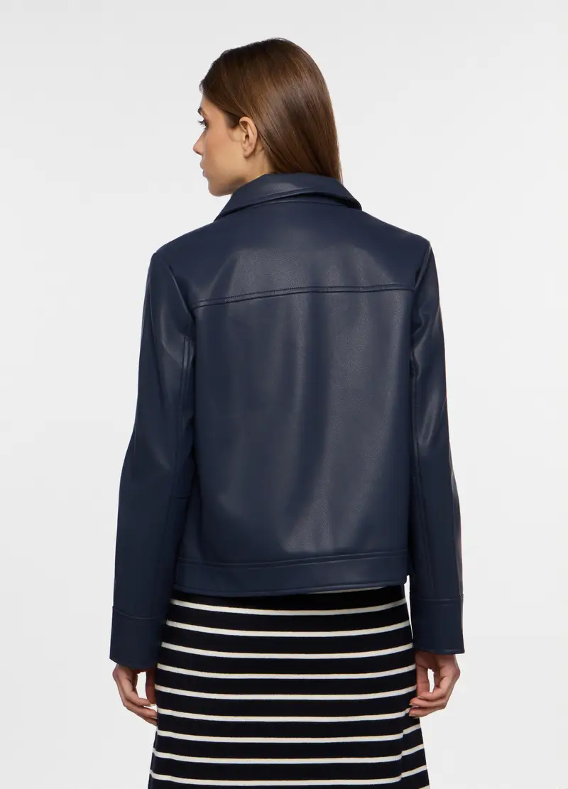 Giacca In Eco Pelle Donna, Blu navy miniatura 2