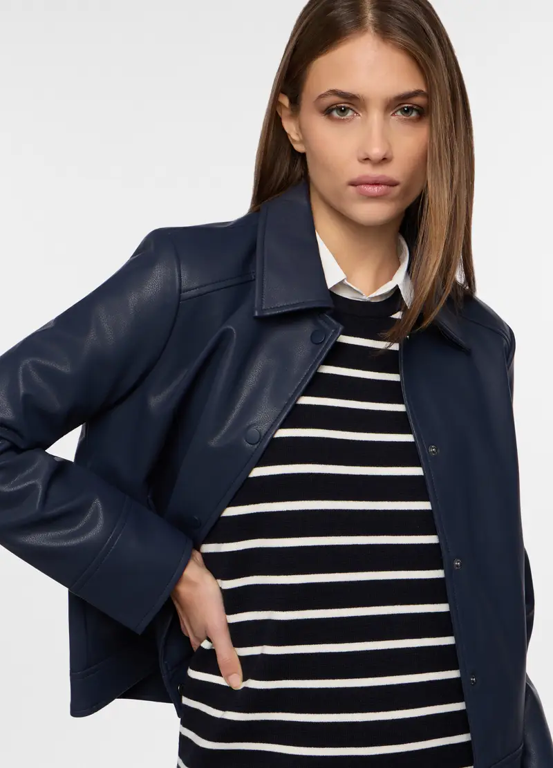 Giacca In Eco Pelle Donna, Blu navy miniatura 3