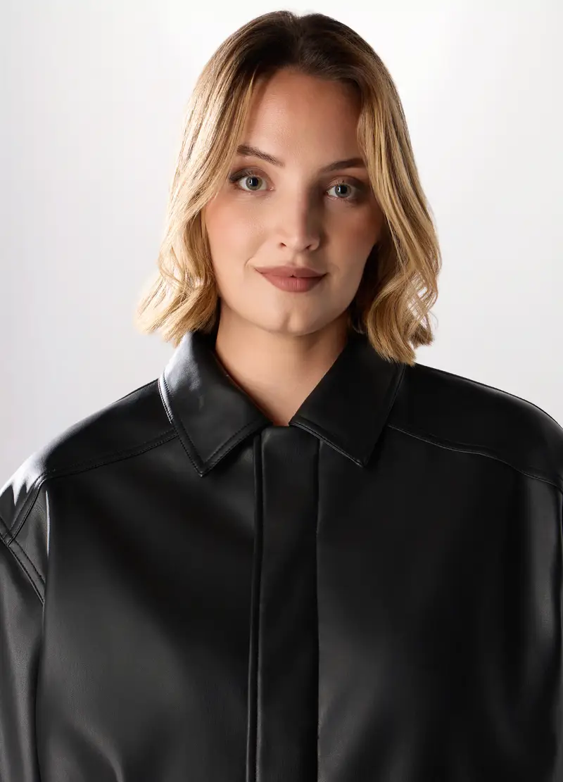 Giacca In Eco Pelle Donna Curvy, Nero miniatura 3