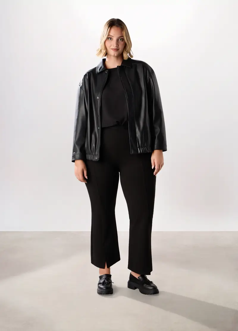 Giacca In Eco Pelle Donna Curvy, Nero