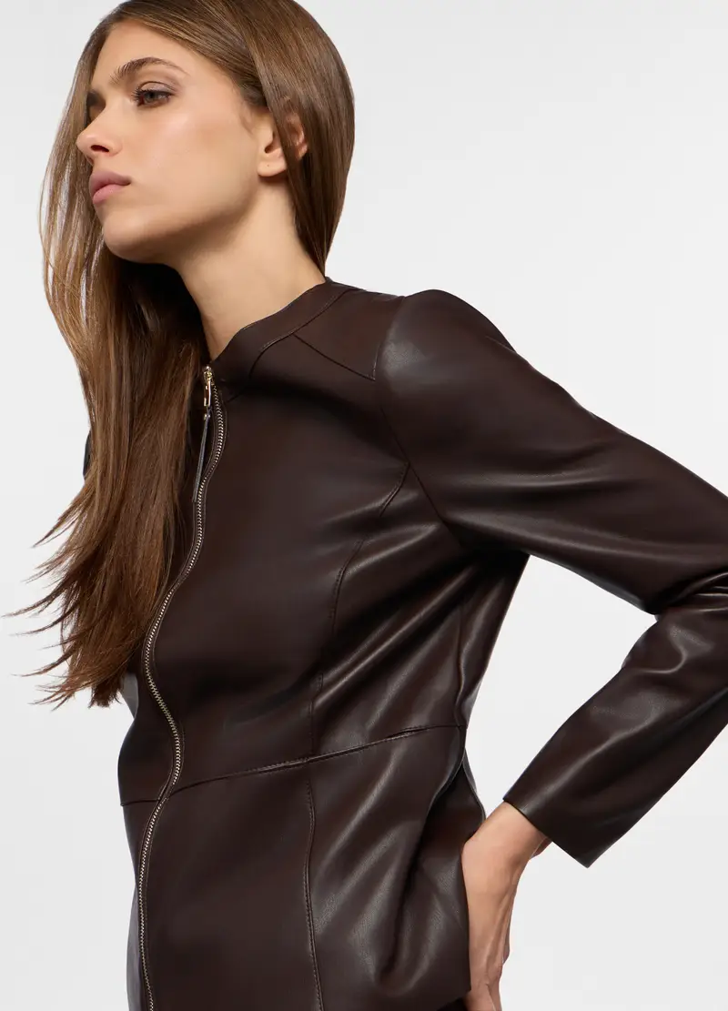 Giacca In Eco Pelle Donna, Marrone cioccolato miniatura 3