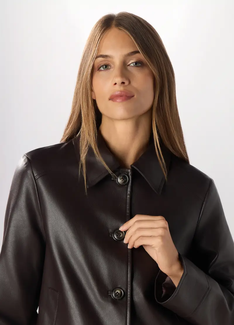 Giacca In Eco Pelle Donna, Marrone scuro miniatura 3