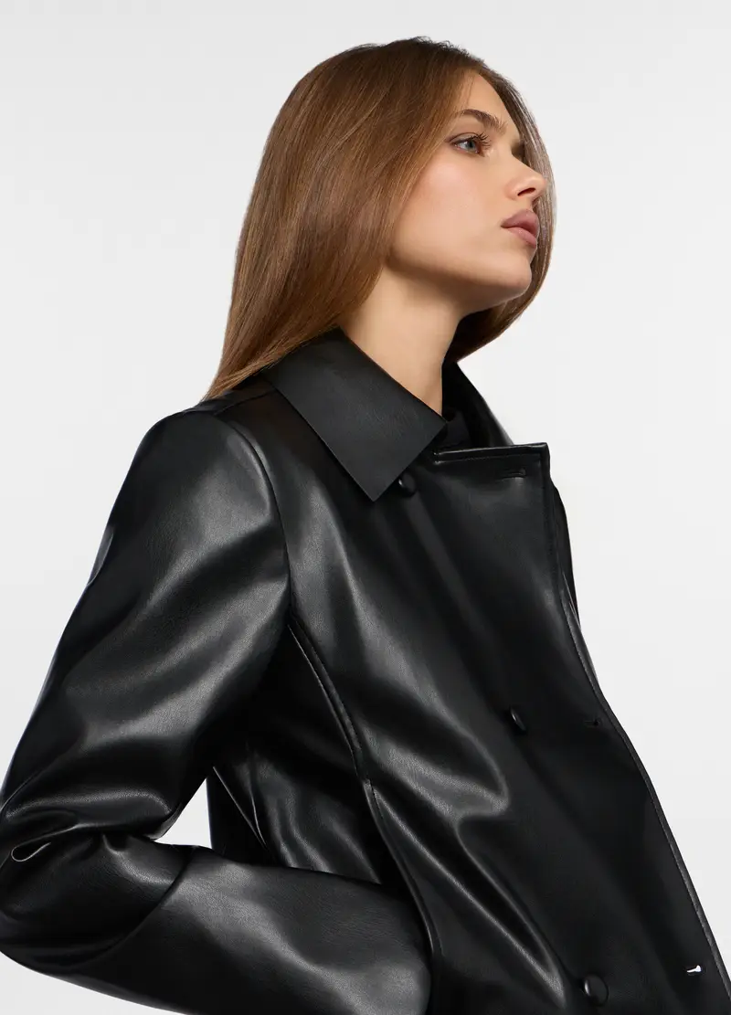 Giacca In Eco Pelle Doppiopetto Donna, Nero miniatura 3