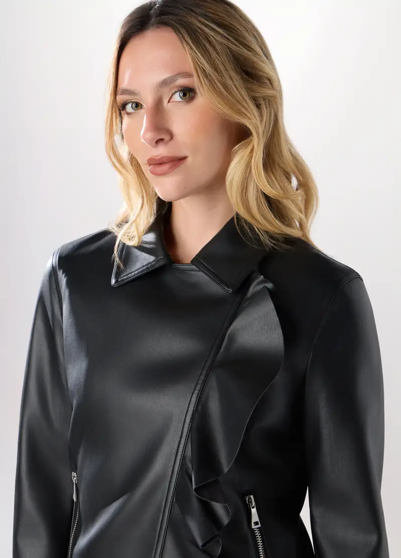 Giacca In Ecopelle Donna, Nero miniatura 3